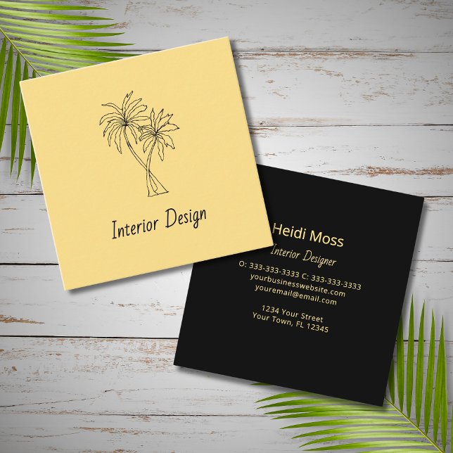 Tarjeta De Visita Cuadrada Modern Tropical Palm Trees Black Gold Elegant (Subido por el creador)