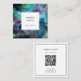 Tarjeta De Visita Cuadrada Modern Vibrant Blue Watercolor Abstract QR Code