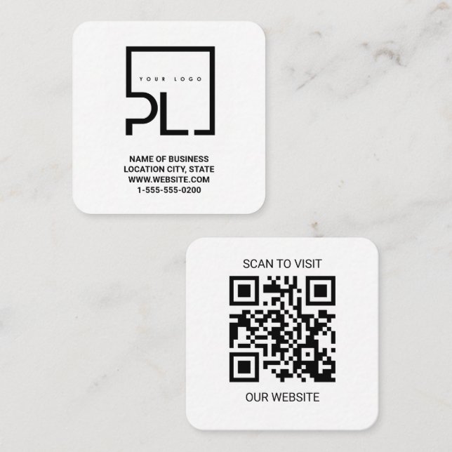 Tarjeta De Visita Cuadrada Modern White Custom Logo and QR Code Square Busine (Anverso / Reverso)