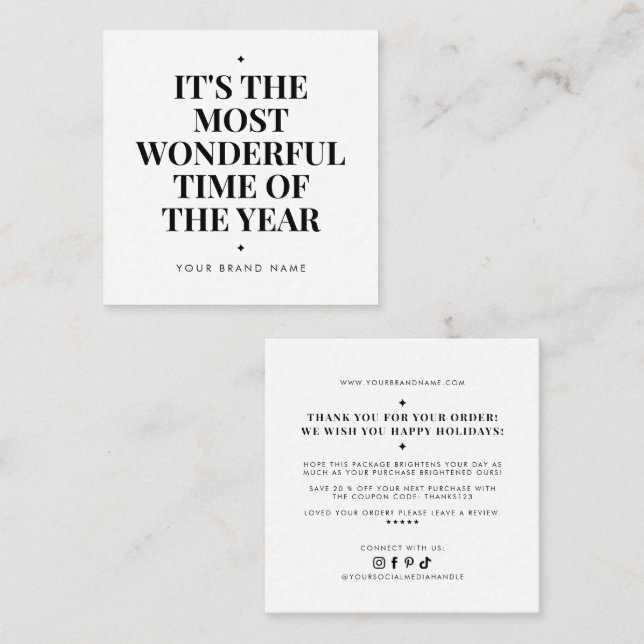 Tarjeta De Visita Cuadrada Modern white holiday business thank you  (Anverso / Reverso)
