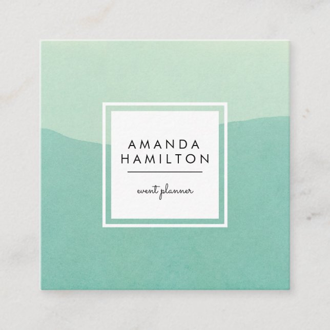 Tarjeta De Visita Cuadrada Moderna acuarela de estilo clásico y turquesa oscu (Anverso)