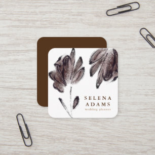 Tarjeta De Visita Cuadrada Moderna acuarela marrón floral estilo
