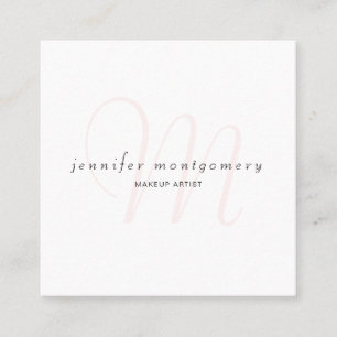 Tarjeta De Visita Cuadrada Moderna acuarela monogramada rosa blanca