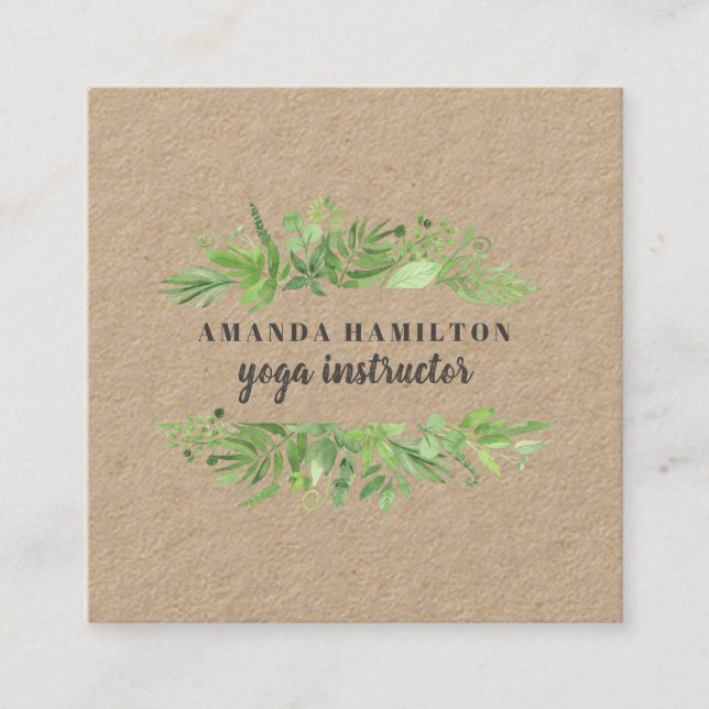 Tarjeta De Visita Cuadrada Moderna acuarela RÚSTICA pradera silvestre verde f (Anverso)