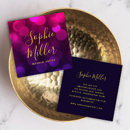 Tarjeta De Visita Cuadrada Moderna caligrafía Magenta luz azul de bokeh