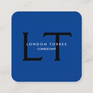 Tarjeta De Visita Cuadrada Moderna cuadrada monograma azul trendy negro