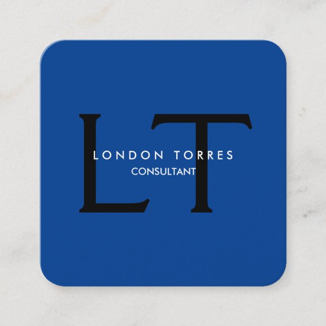Tarjeta De Visita Cuadrada Moderna cuadrada monograma azul trendy negro (Anverso)