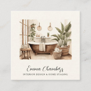 Tarjeta De Visita Cuadrada Moderna Decoración en color acuático de diseño int