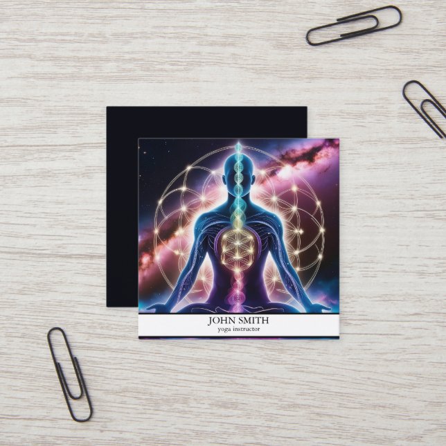 Tarjeta De Visita Cuadrada Moderna elegancia Gold Chakra Energía Espiritual Y (Anverso/Reverso In Situ)