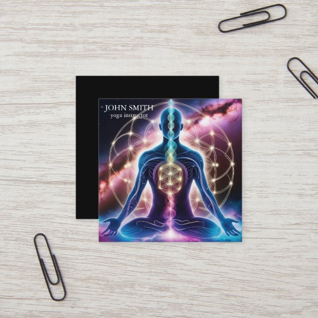 Tarjeta De Visita Cuadrada Moderna elegancia Gold Chakra Energía Espiritual Y (Anverso/Reverso In Situ)