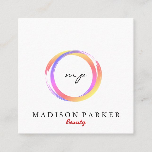 Tarjeta De Visita Cuadrada Moderna Elegante Champagne Resumen Belleza Estilis (Anverso)