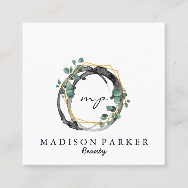 Tarjeta De Visita Cuadrada Moderna Elegante Champagne Resumen Belleza Estilis (Anverso)