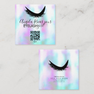 Tarjeta De Visita Cuadrada Moderna Eyelash Girly Salon Beauty Faux Holographi