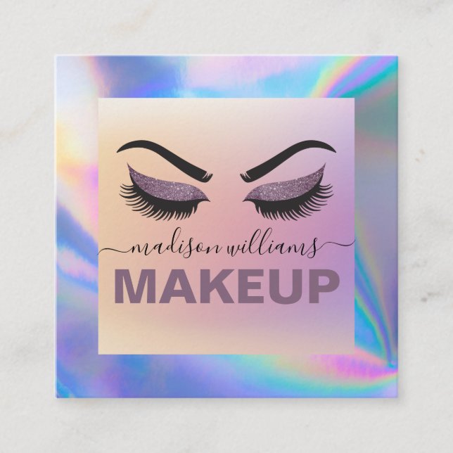 Tarjeta De Visita Cuadrada Moderna Faux Holographic Elegant Signature Script (Anverso)