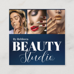 Tarjeta De Visita Cuadrada Moderna firma estilista de moda azul 3 foto