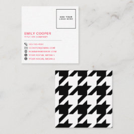 Tarjeta De Visita Cuadrada Moderna Houndstoth Add Logo Black White