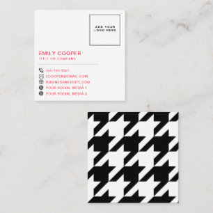 Tarjeta De Visita Cuadrada Moderna Houndstoth Add Logo Black White