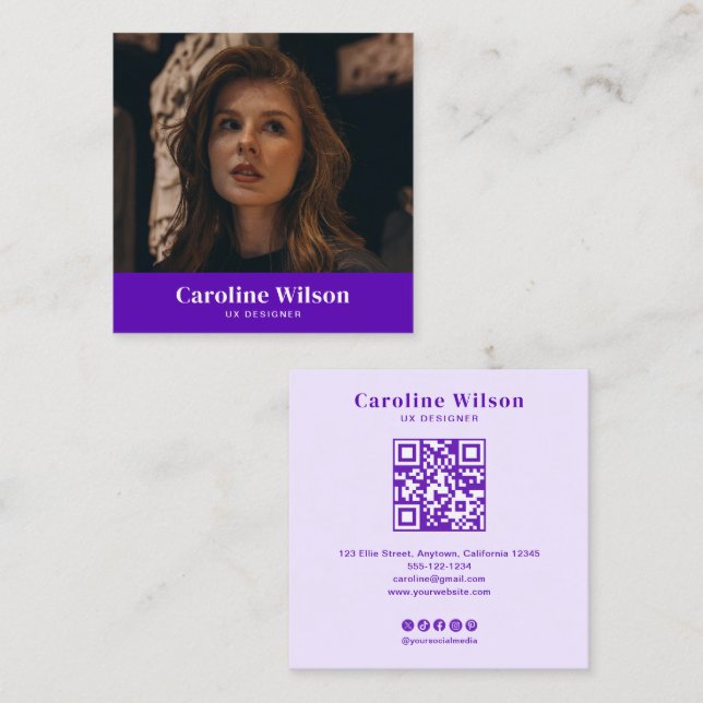 Tarjeta De Visita Cuadrada Moderna imagen mínima de código QR profesional de  (Anverso / Reverso)