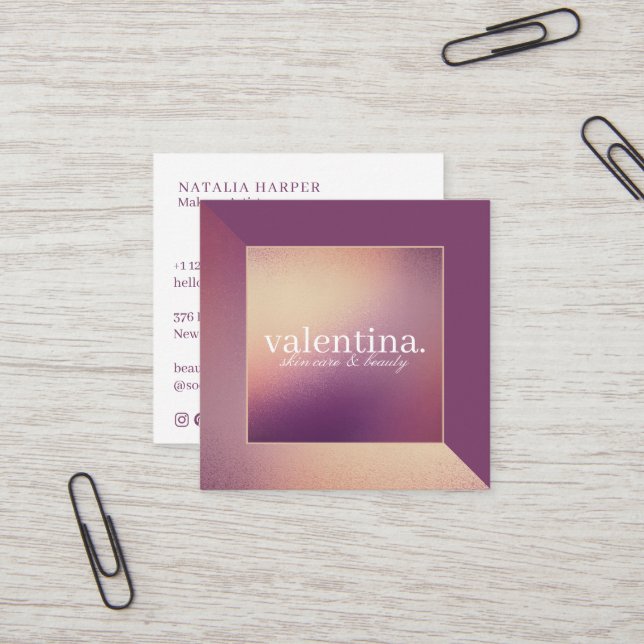 Tarjeta De Visita Cuadrada Moderna maquillaje violeta y Purpurina de champán (Anverso/Reverso In Situ)