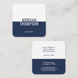 Tarjeta De Visita Cuadrada Moderna Marina Minimalista de Tipografía Azul y Bl