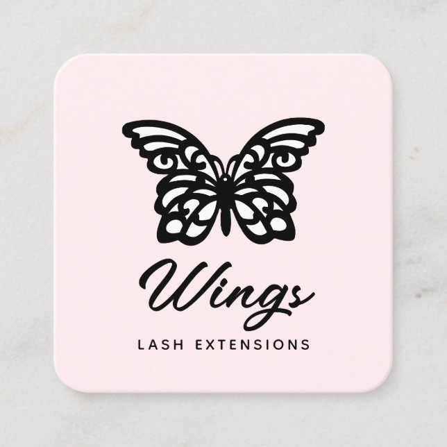 Tarjeta De Visita Cuadrada Moderna mariposa blanca negra rosa (Anverso)
