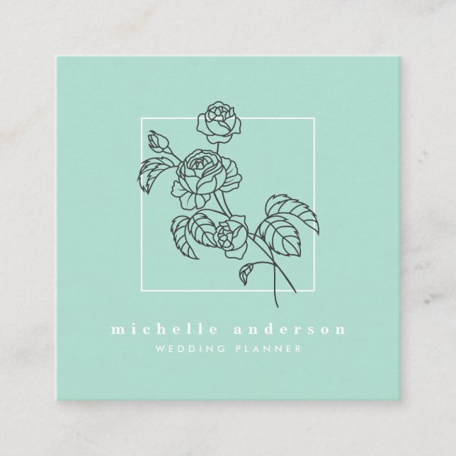 Tarjeta De Visita Cuadrada Moderna menta verde rosa negro maquillaje floral (Anverso)