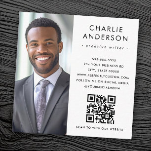 Tarjeta De Visita Cuadrada Moderna, minimalista y elegante foto en blanco cód