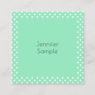 Tarjeta De Visita Cuadrada Moderna Mint Green White Doted Elegant Template
