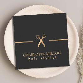 Tarjeta De Visita Cuadrada Moderna Moda elegante Faux Gold Black Hair Stylist