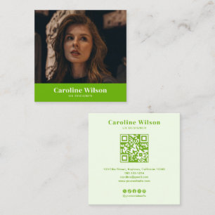 Tarjeta De Visita Cuadrada Moderna negrita Lime Green Profesional QR Code Pho