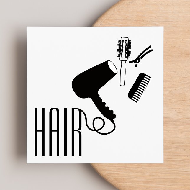 Tarjeta De Visita Cuadrada Moderna peluquería de estilo negro y blanco (Subido por el creador)