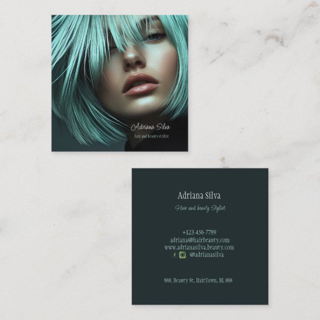 Tarjeta De Visita Cuadrada Moderna peluquería de la peluquería de la peluquer (Anverso / Reverso)