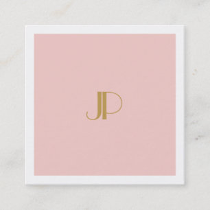 Tarjeta De Visita Cuadrada Moderna plantilla de monograma Rubor rosa elegante