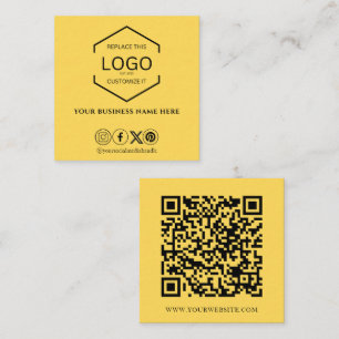 Tarjeta De Visita Cuadrada Moderna red social mínima QR Código amarillo