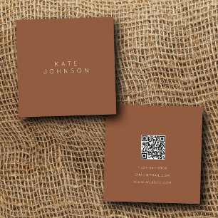 Tarjeta De Visita Cuadrada Moderna Terracota Código QR Minimalista simple