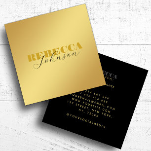 Tarjeta De Visita Cuadrada Moderna tipografía negrita Script oro mínimo y neg
