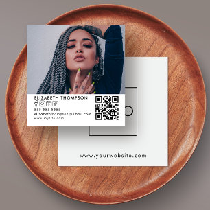Tarjeta De Visita Cuadrada Moderna tu logotipo Código QR Foto de medios socia