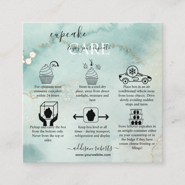 Tarjeta De Visita Cuadrada Moderna y elegante acuarela Cubierta verde Cubiert (Anverso)