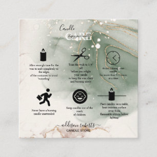 Tarjeta De Visita Cuadrada Moderna y elegante acuarela Green Candle Care