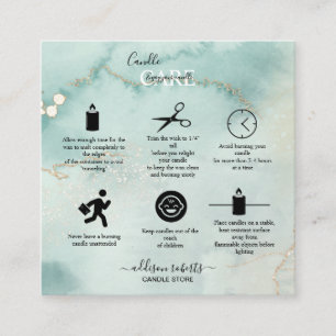 Tarjeta De Visita Cuadrada Moderna y elegante acuarela Green Candle Care Squa