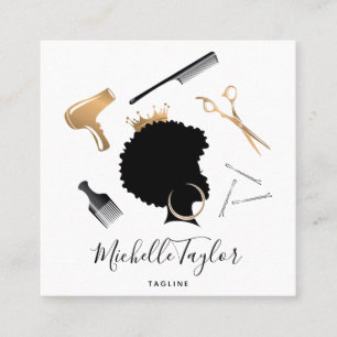 Tarjeta De Visita Cuadrada Moderna y elegante hairstylista afroamericana