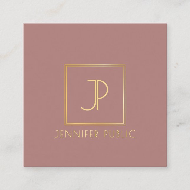 Tarjeta De Visita Cuadrada Moderna y elegante plantilla de diseño monogramado (Anverso)