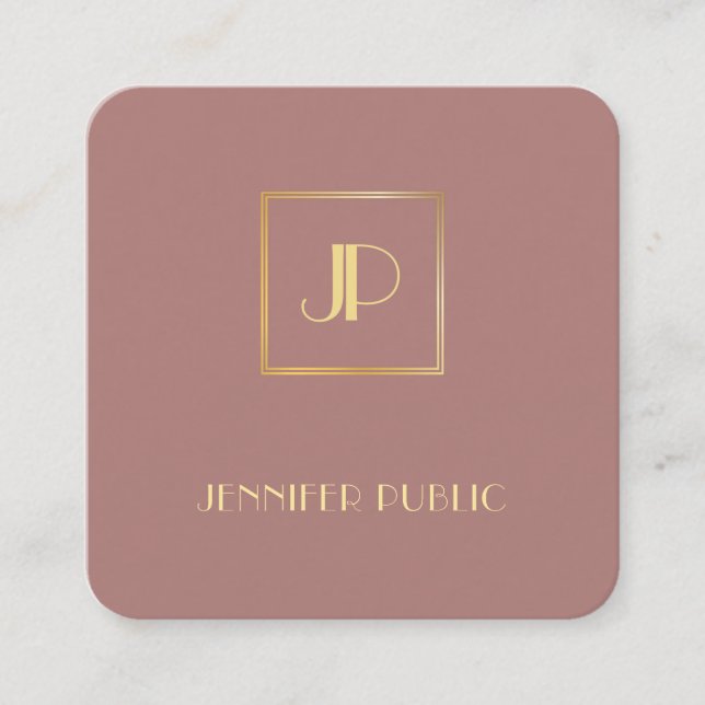 Tarjeta De Visita Cuadrada Moderna y elegante plantilla Gold Monogramed Luxur (Anverso)