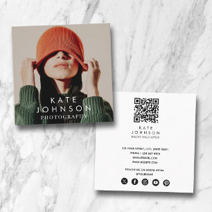 Tarjeta De Visita Cuadrada Moderna y moderna foto completa código QR de las r