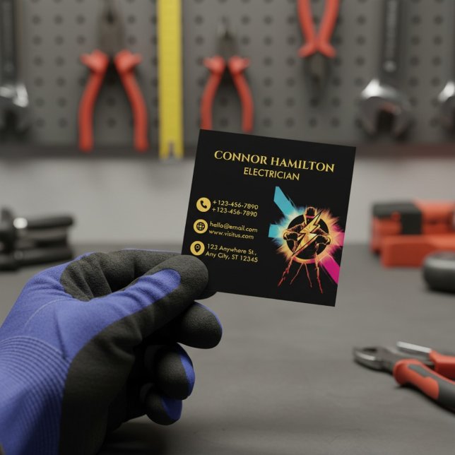 Tarjeta De Visita Cuadrada Moderna y moderna Guay Lightning Electrician (Subido por el creador)