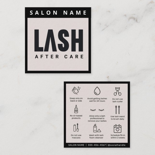 Tarjeta De Visita Cuadrada Modernas Extensiones De Eyelash Simple Lash Afterc (Anverso / Reverso)