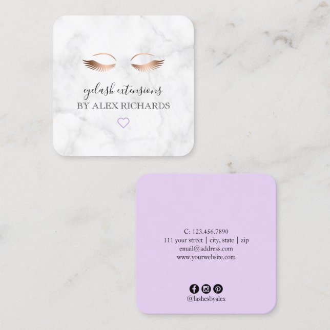 Tarjeta De Visita Cuadrada Modernas extensiones de pestañas doradas de rosa d (Anverso / Reverso)