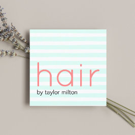 Tarjeta De Visita Cuadrada Modernas rayas turquesas blancas estilo pelo paste