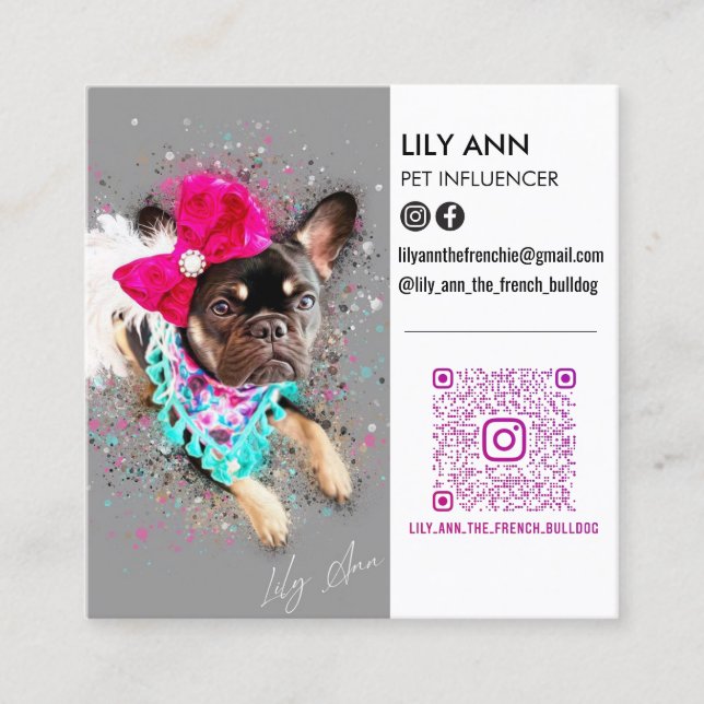 Tarjeta De Visita Cuadrada Modernas redes sociales de doble foto QR (Anverso)