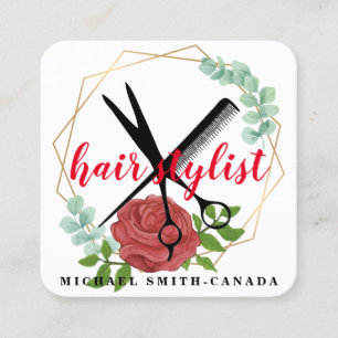 Tarjeta De Visita Cuadrada Modernas tijeras Minimalistas Branding Hair Stylis
